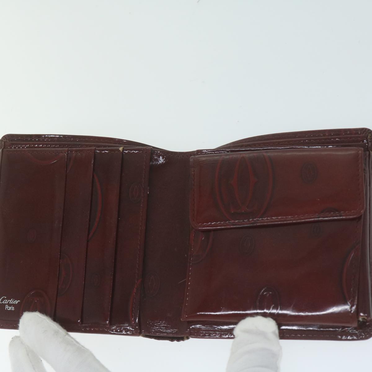 CARTIER Wallet Leather 6Set Wine Red Black Auth fm3106