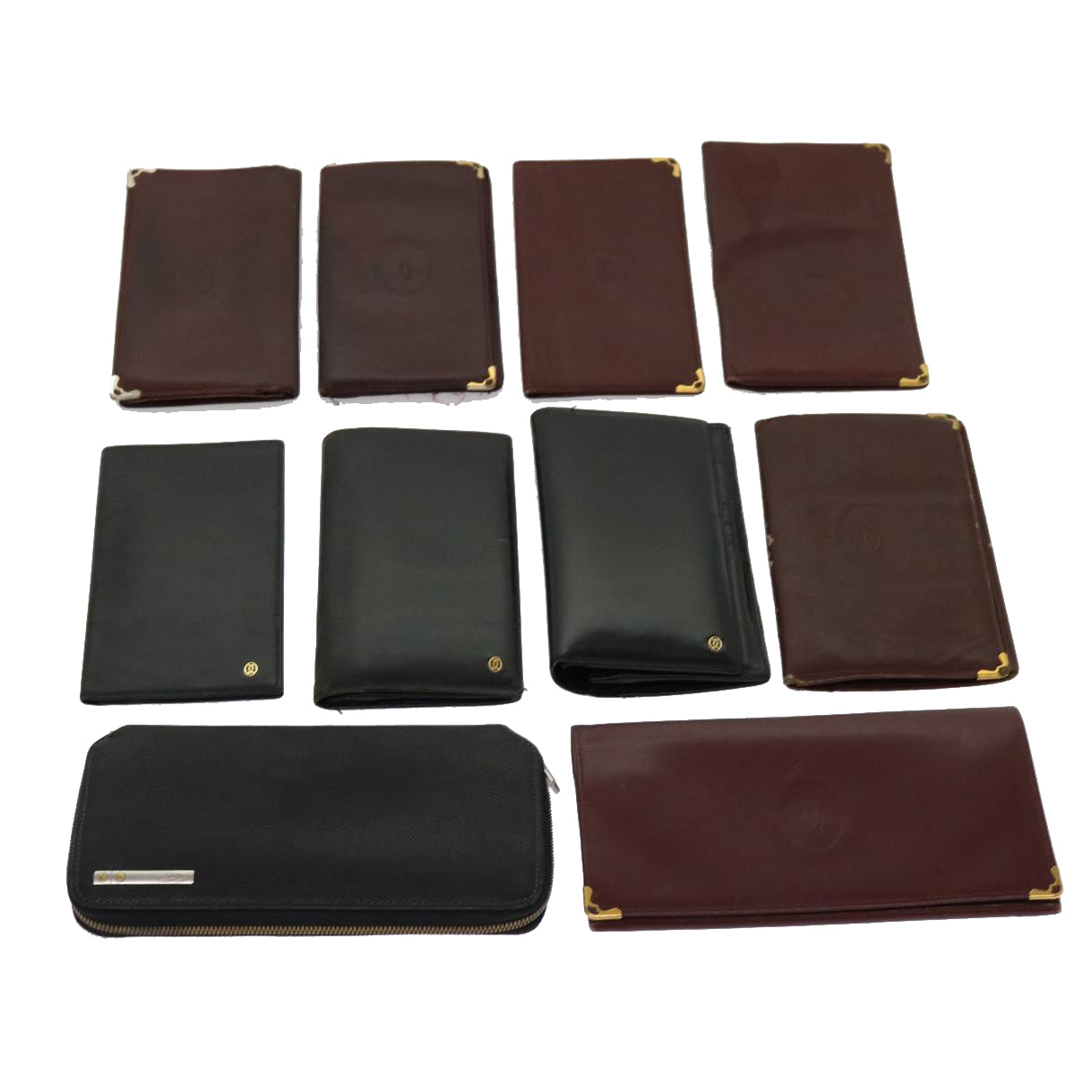 CARTIER Wallet Leather 10set Red Black Auth fm3107