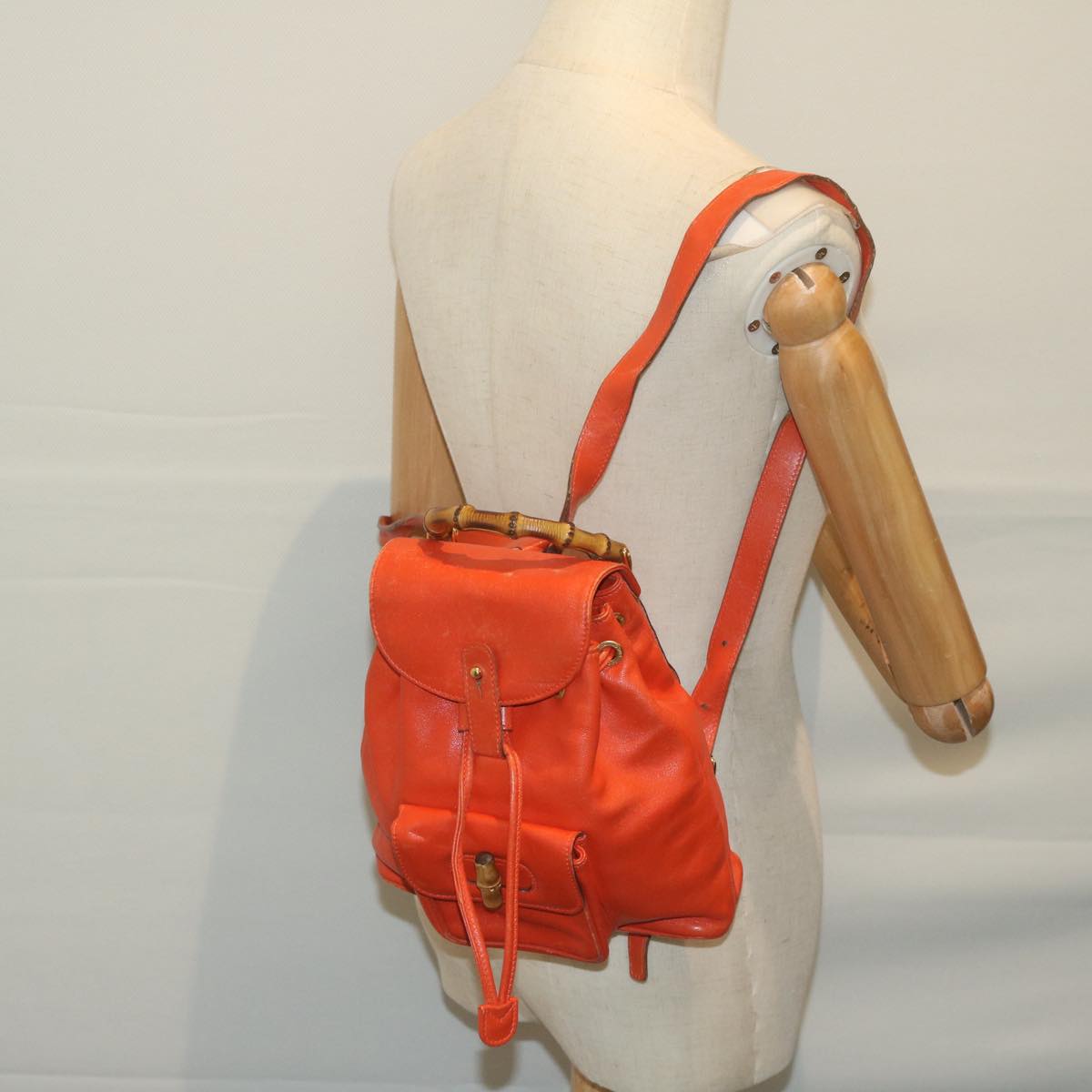 GUCCI Bamboo Backpack Leather Orange 003 2058 0030 Auth fm3138