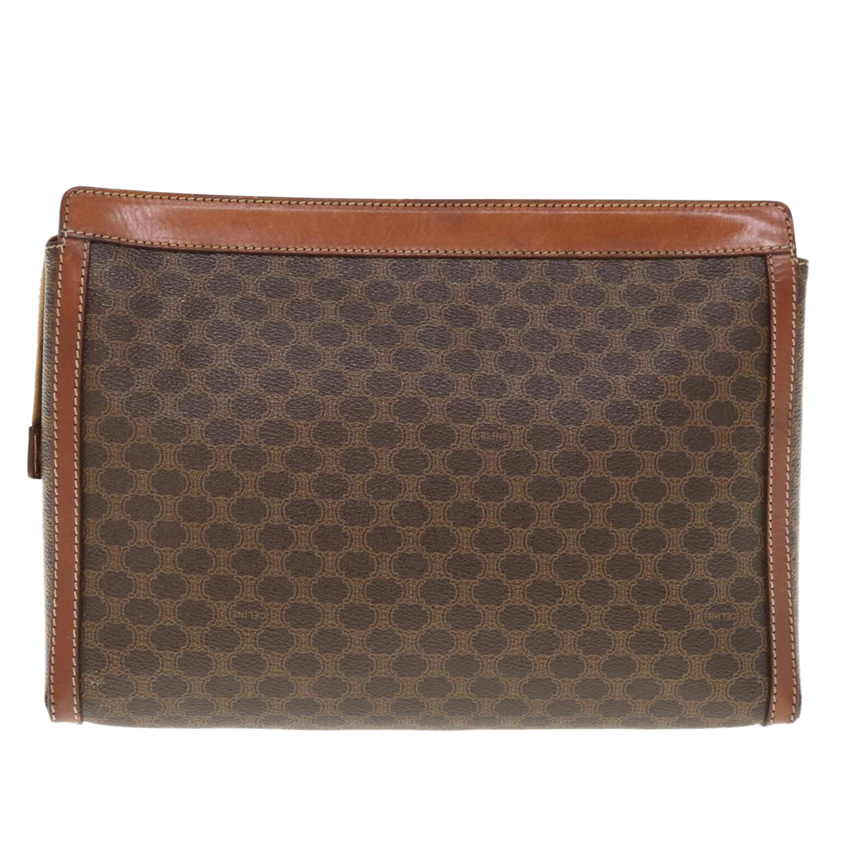 CELINE Macadam Canvas Clutch Bag PVC Leather Brown Auth fm3157