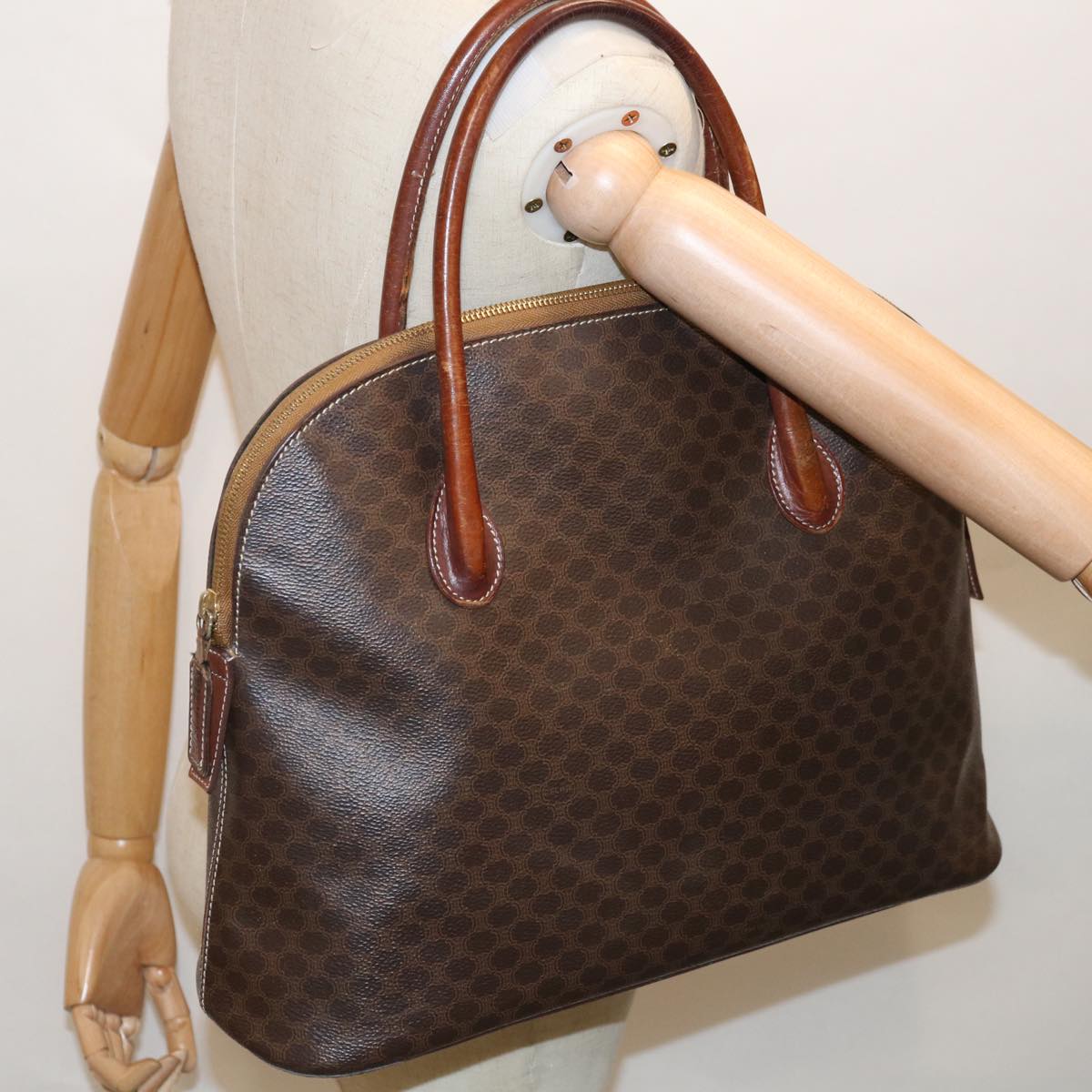 CELINE Macadam Canvas Hand Bag PVC Brown Auth fm3172