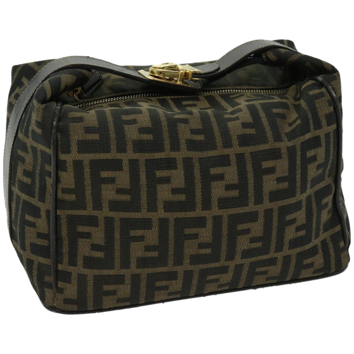 FENDI Zucca Canvas Hand Bag Black Brown Auth fm3243