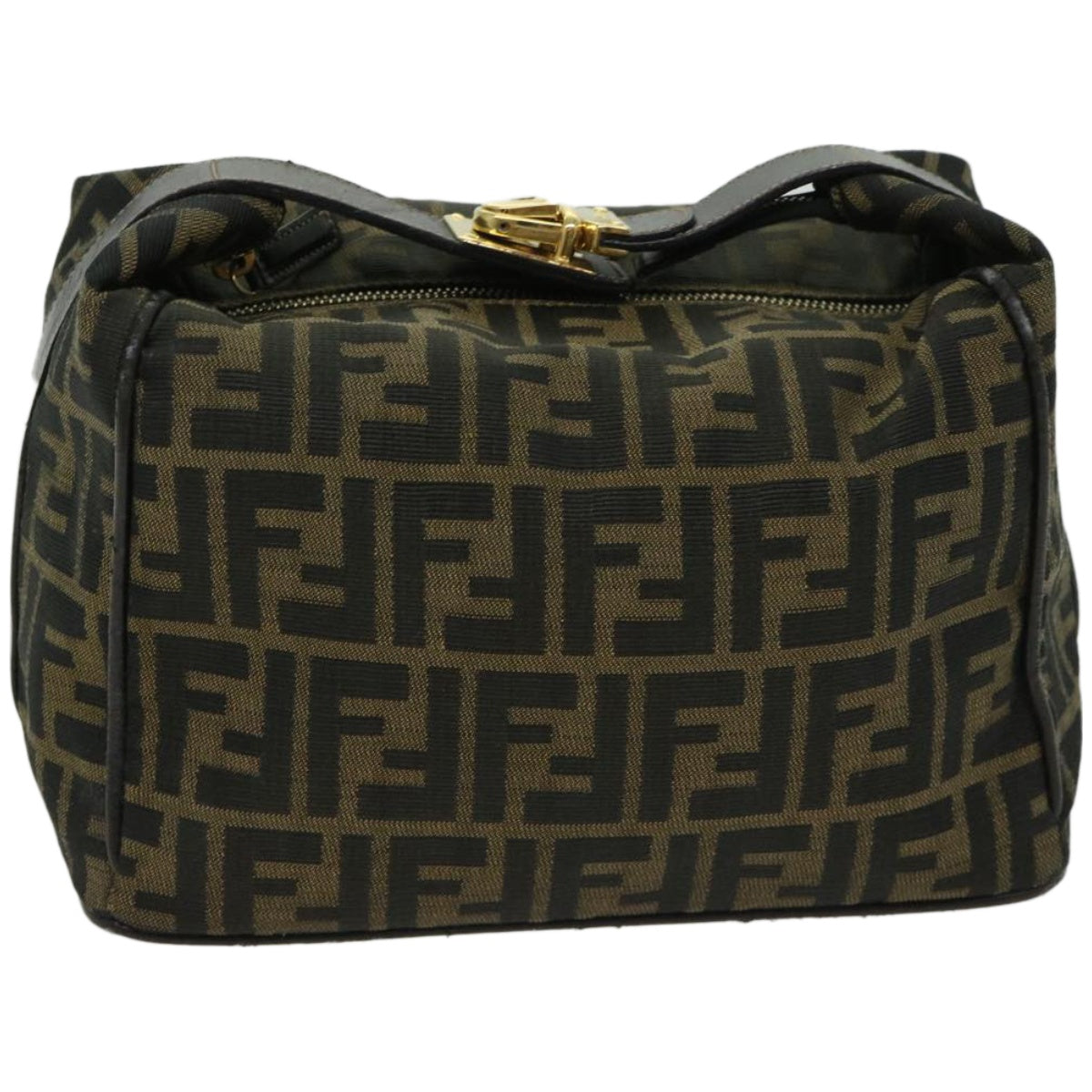 FENDI Zucca Canvas Hand Bag Black Brown Auth fm3243