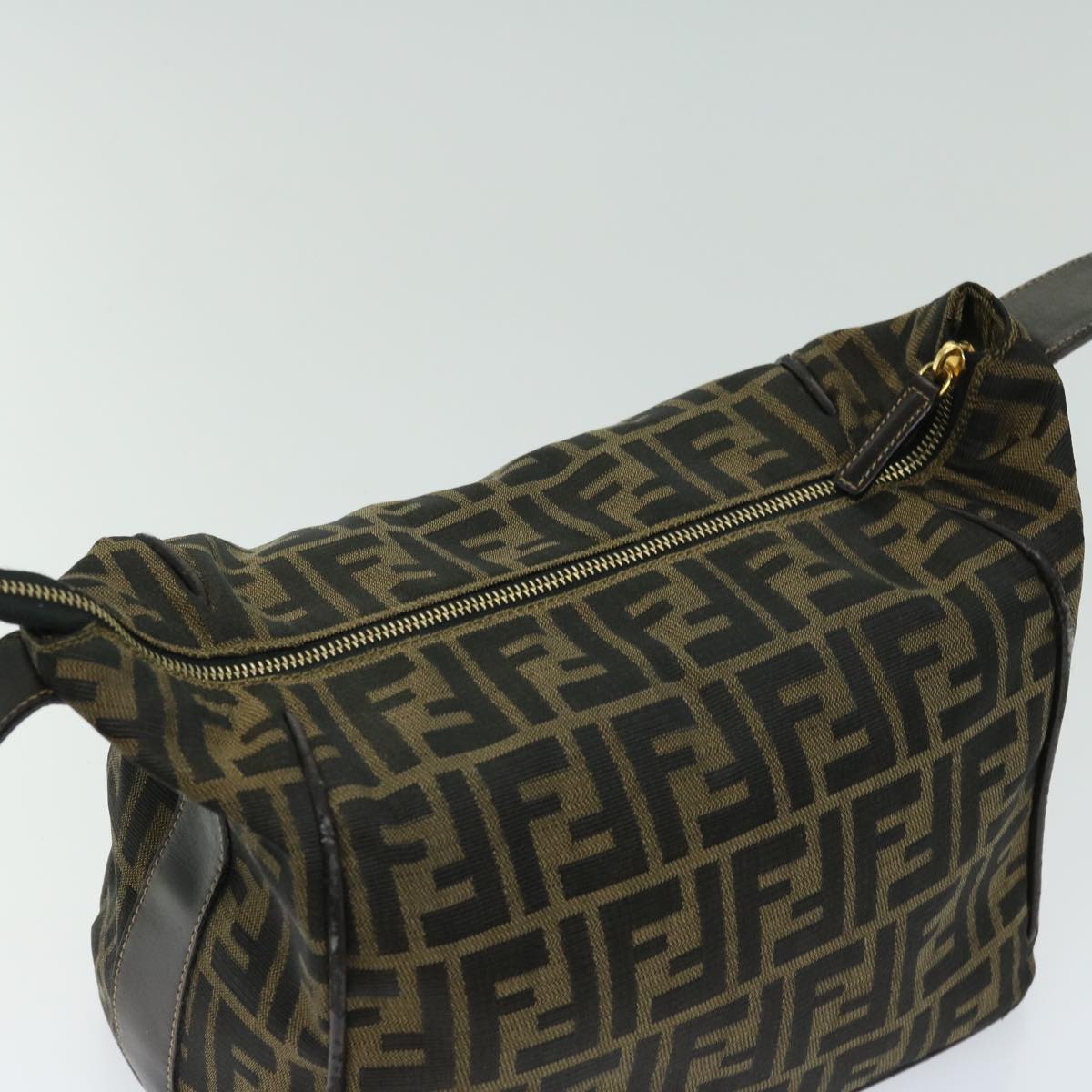 FENDI Zucca Canvas Hand Bag Black Brown Auth fm3243