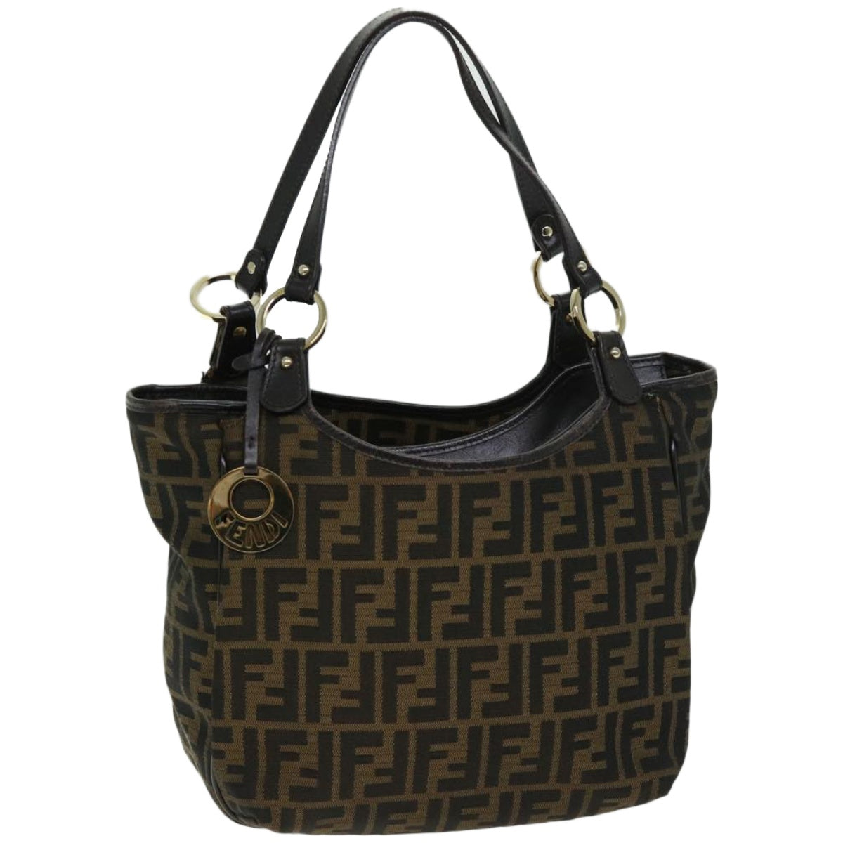 FENDI Zucca Canvas Shoulder Bag Black Brown Auth fm3246