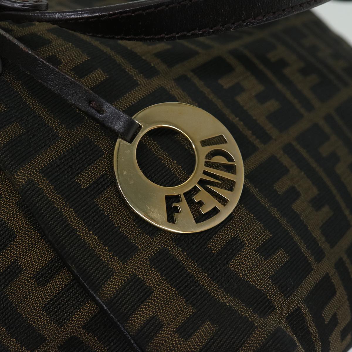 FENDI Zucca Canvas Shoulder Bag Black Brown Auth fm3246