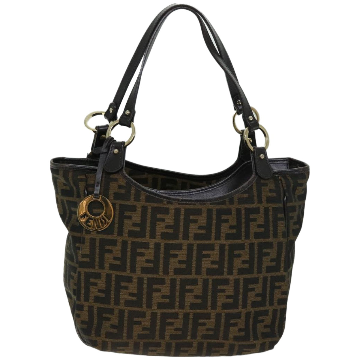 FENDI Zucca Canvas Shoulder Bag Black Brown Auth fm3246