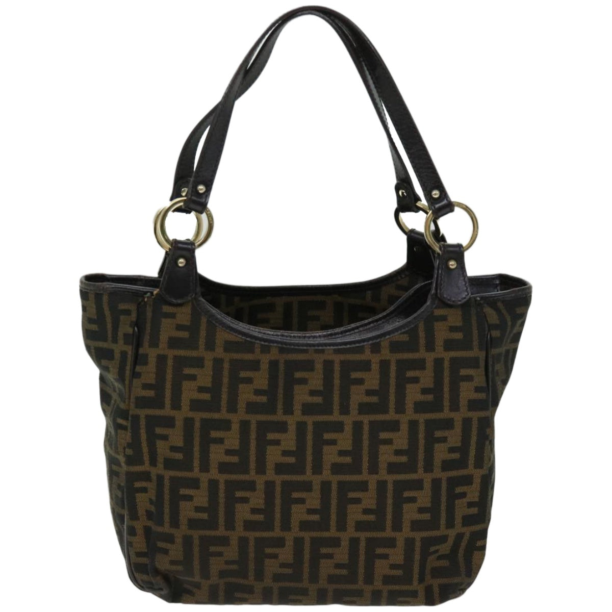 FENDI Zucca Canvas Shoulder Bag Black Brown Auth fm3246