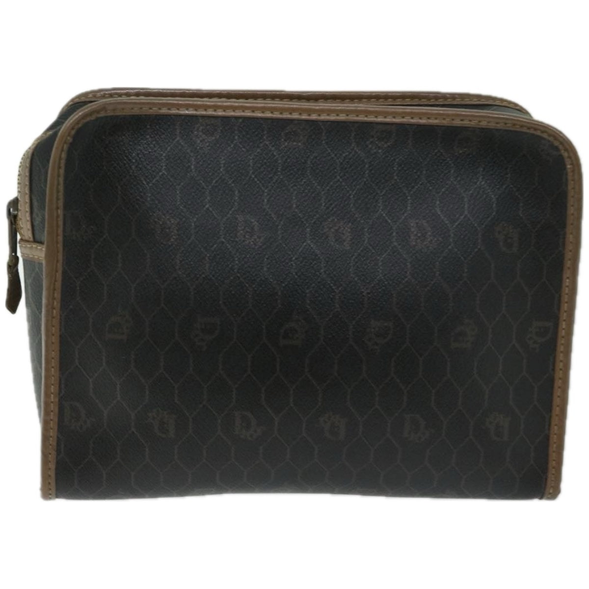 Christian Dior Honeycomb Canvas Clutch Bag PVC Leather Black Auth fm3258