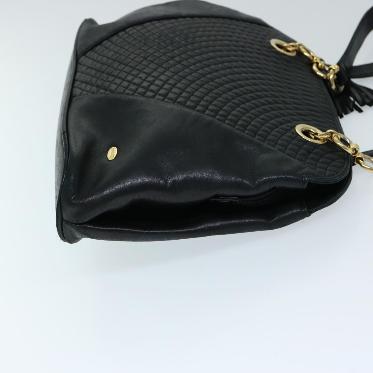 BALLY Quilted Shoulder Bag Leather Black Auth fm3281