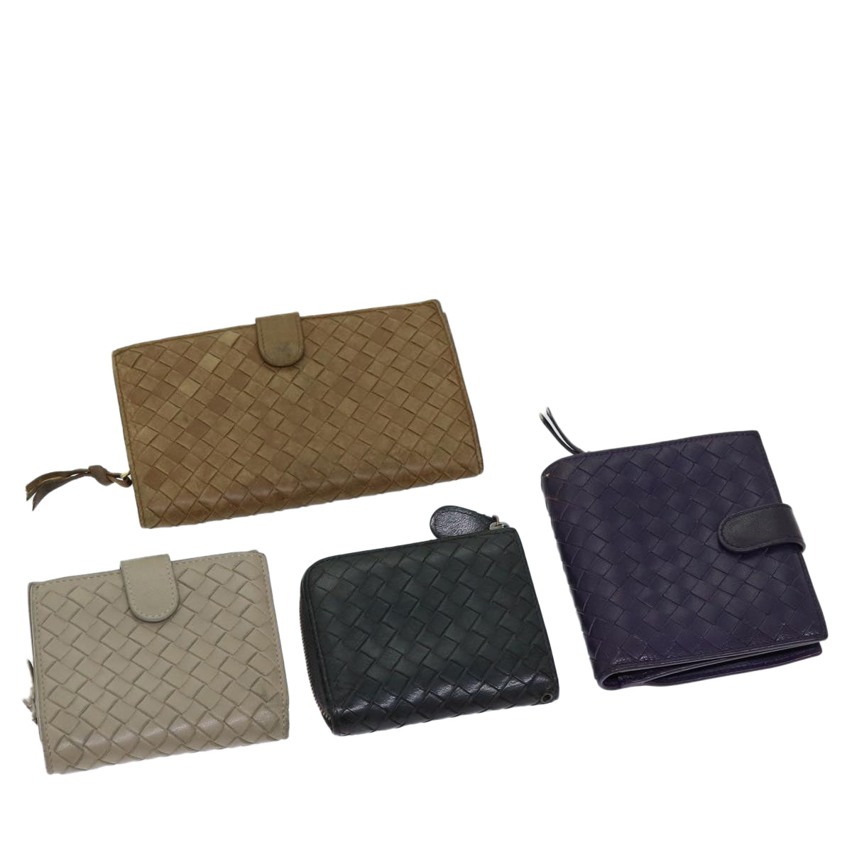 BOTTEGA VENETA INTRECCIATO Wallet Leather 4Set Black Purple brown Auth fm3298