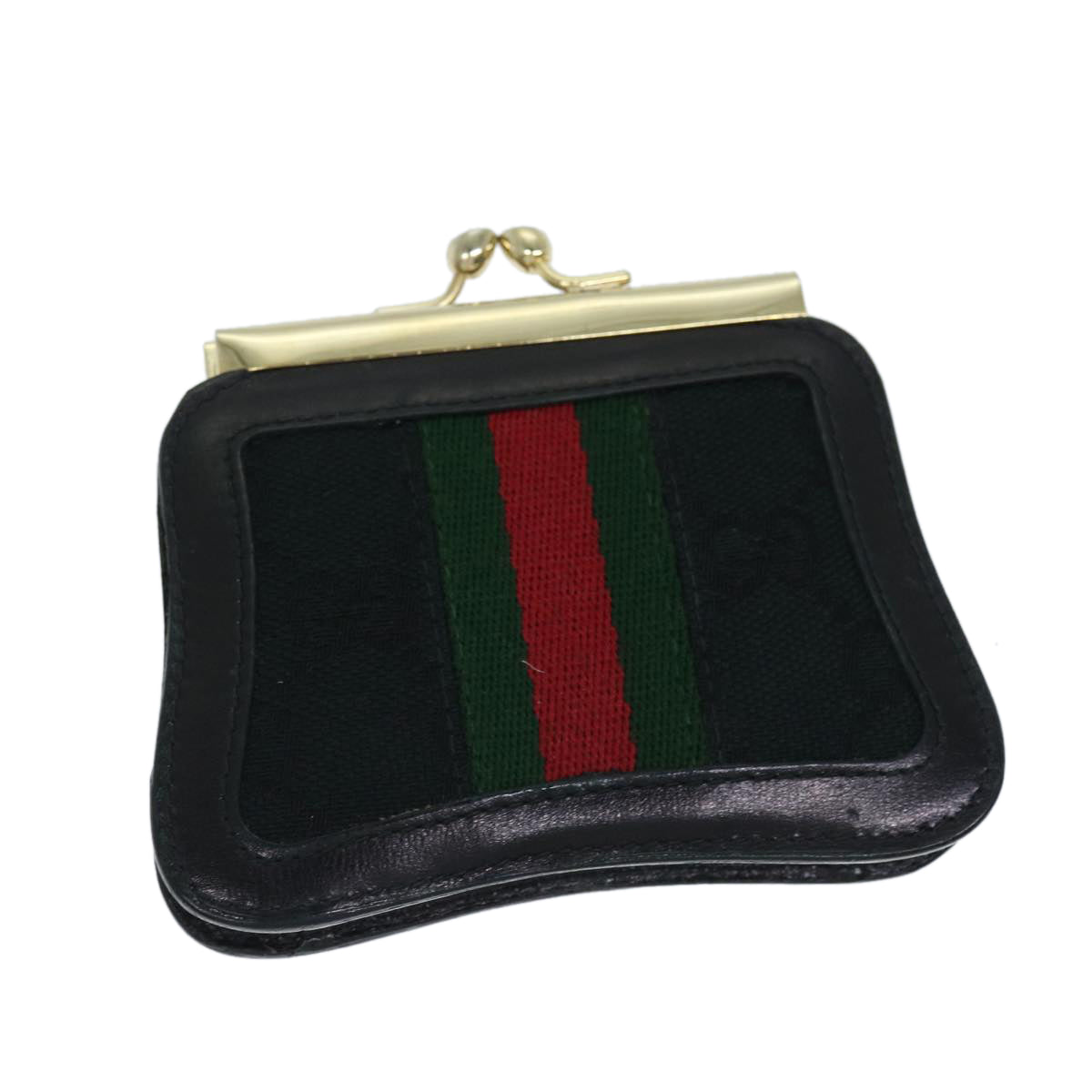 GUCCI GG Canvas Web Sherry Line Gamaguchi Coin Purse Black Red Green Auth fm3299