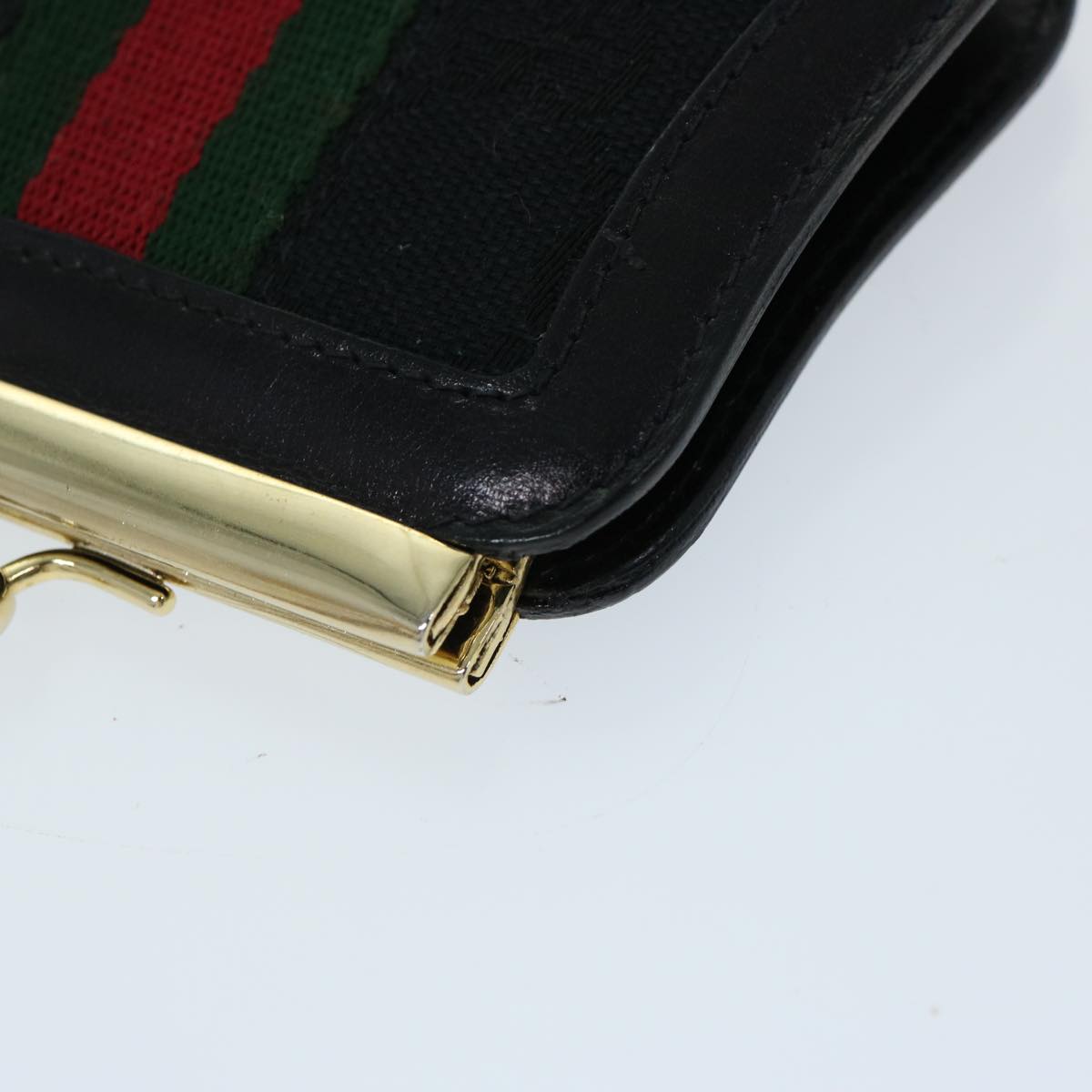 GUCCI GG Canvas Web Sherry Line Gamaguchi Coin Purse Black Red Green Auth fm3299