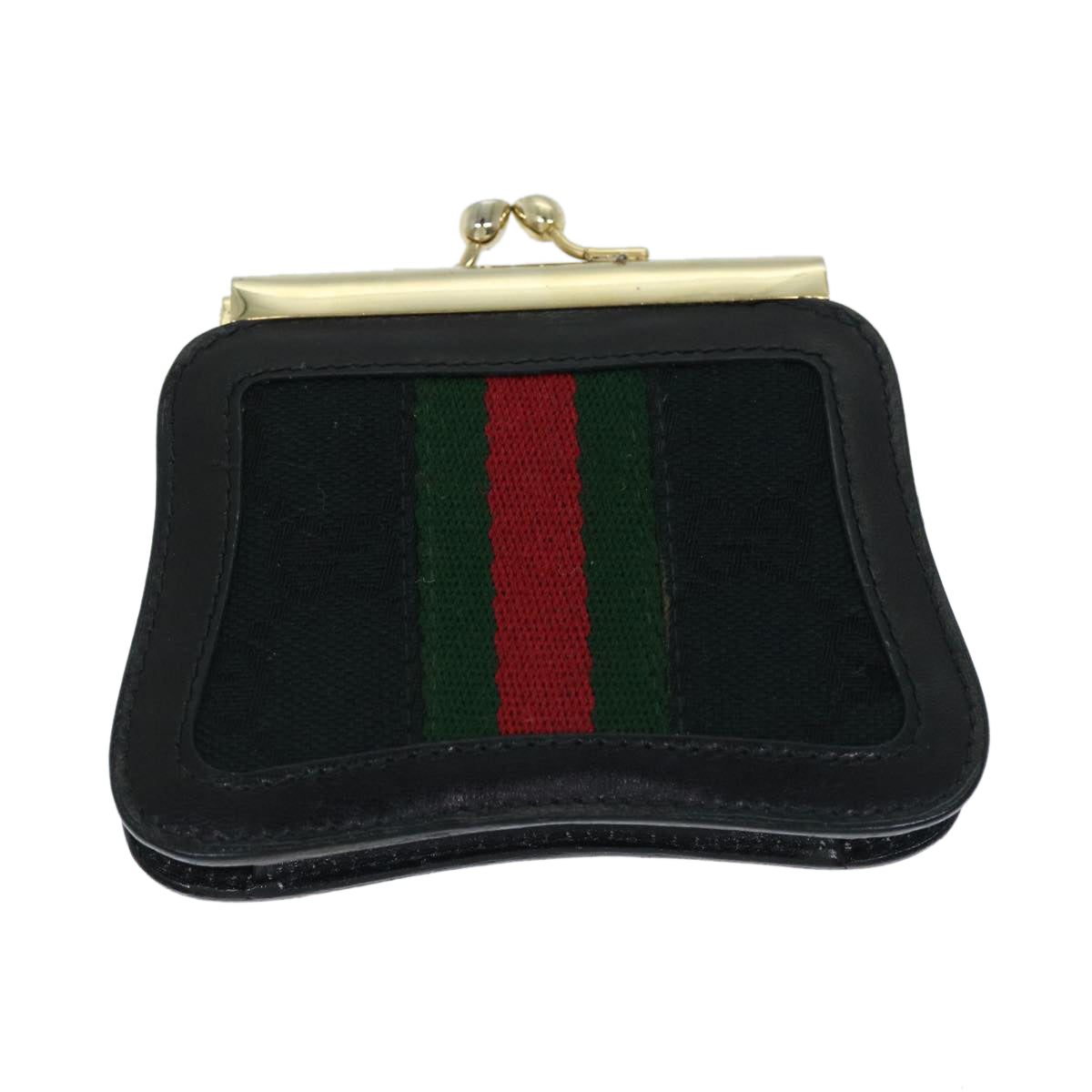 GUCCI GG Canvas Web Sherry Line Gamaguchi Coin Purse Black Red Green Auth fm3299