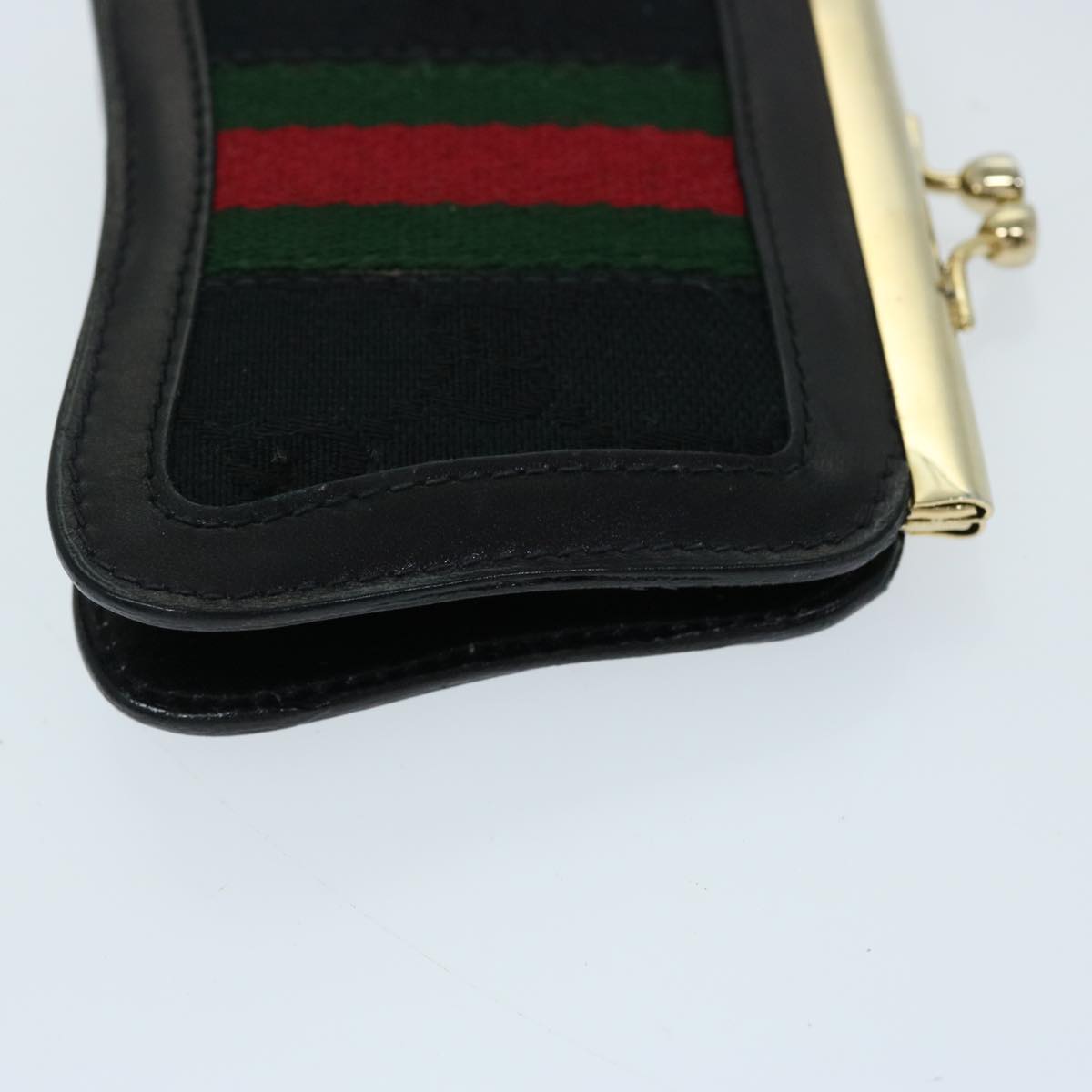 GUCCI GG Canvas Web Sherry Line Gamaguchi Coin Purse Black Red Green Auth fm3299