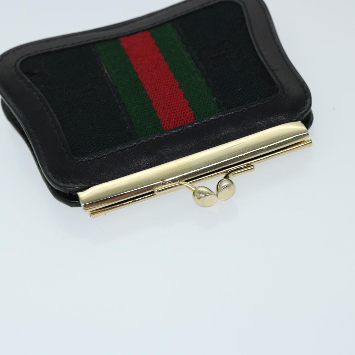 GUCCI GG Canvas Web Sherry Line Gamaguchi Coin Purse Black Red Green Auth fm3299