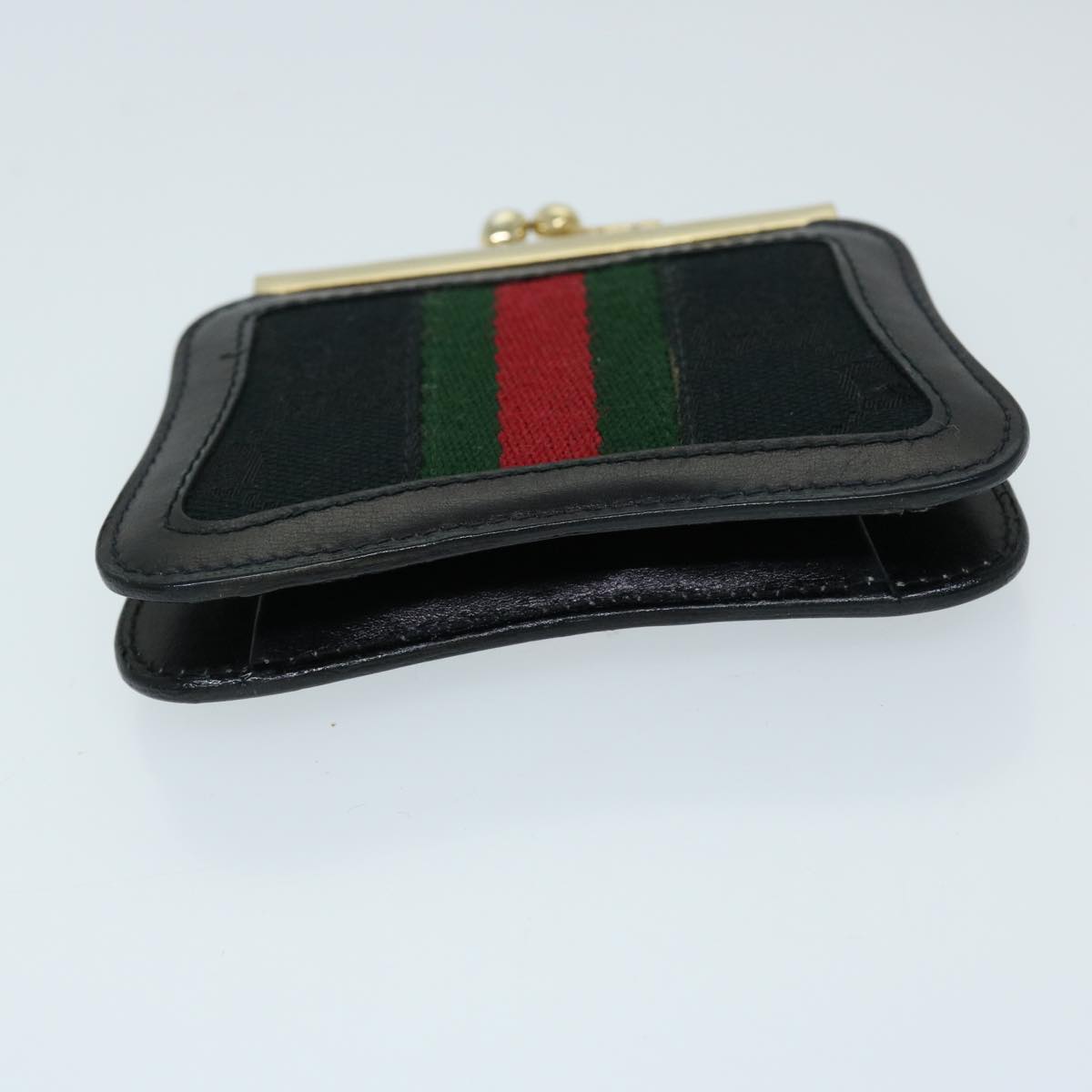 GUCCI GG Canvas Web Sherry Line Gamaguchi Coin Purse Black Red Green Auth fm3299