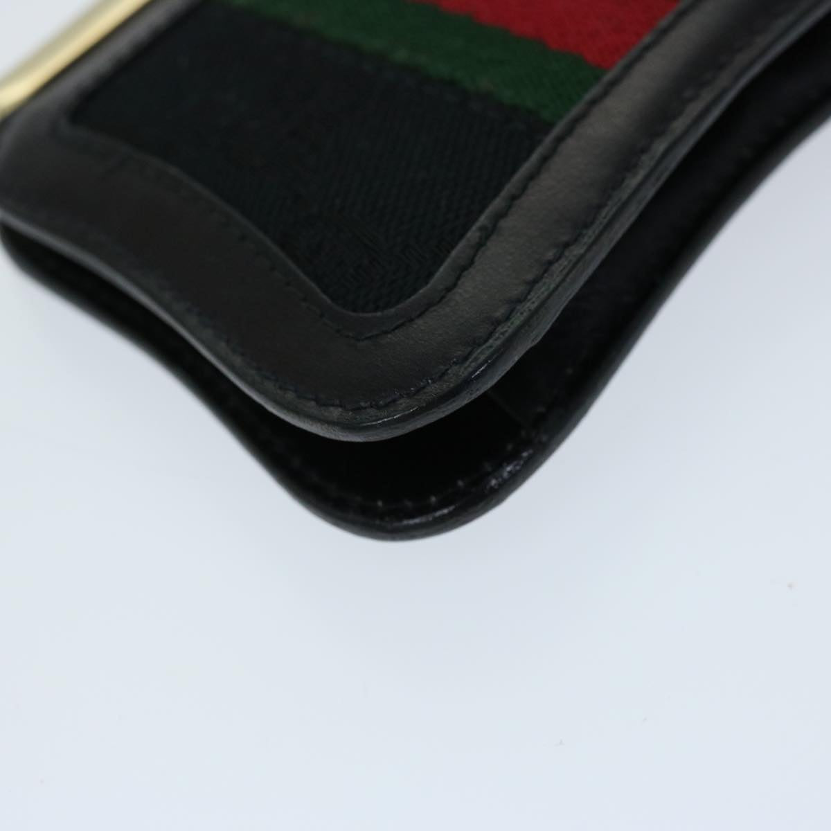 GUCCI GG Canvas Web Sherry Line Gamaguchi Coin Purse Black Red Green Auth fm3299