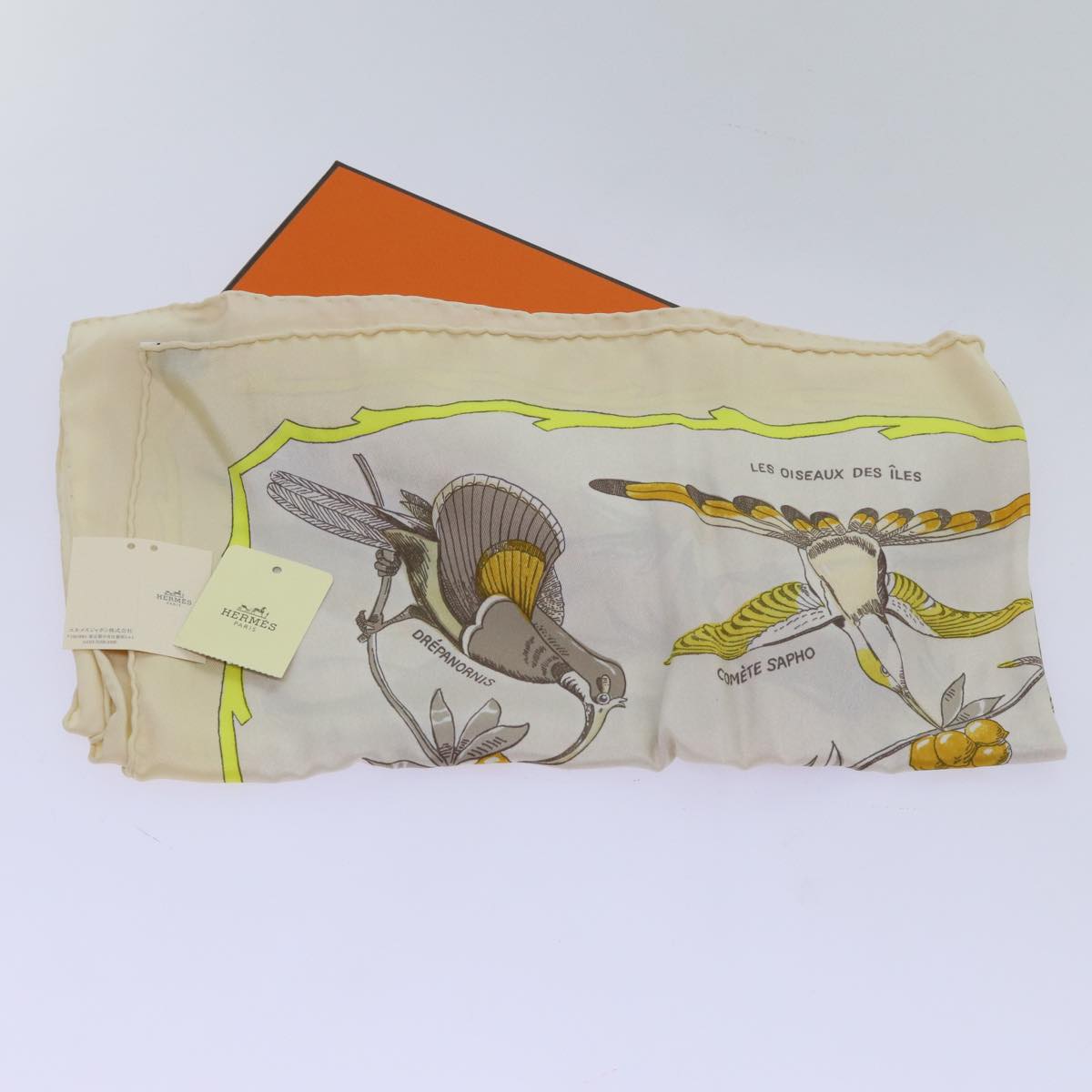 HERMES Carre 70 OISEAUX DES ILES Scarf Silk Beige Auth fm3310