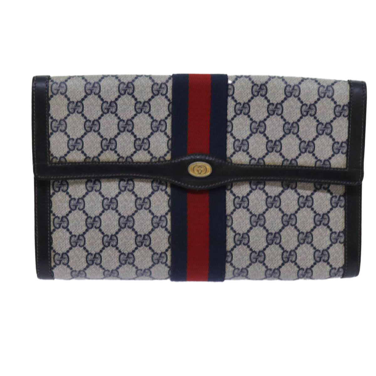 GUCCI GG Supreme Sherry Line Clutch Bag PVC Red Navy 67 014 3087 Auth fm3329