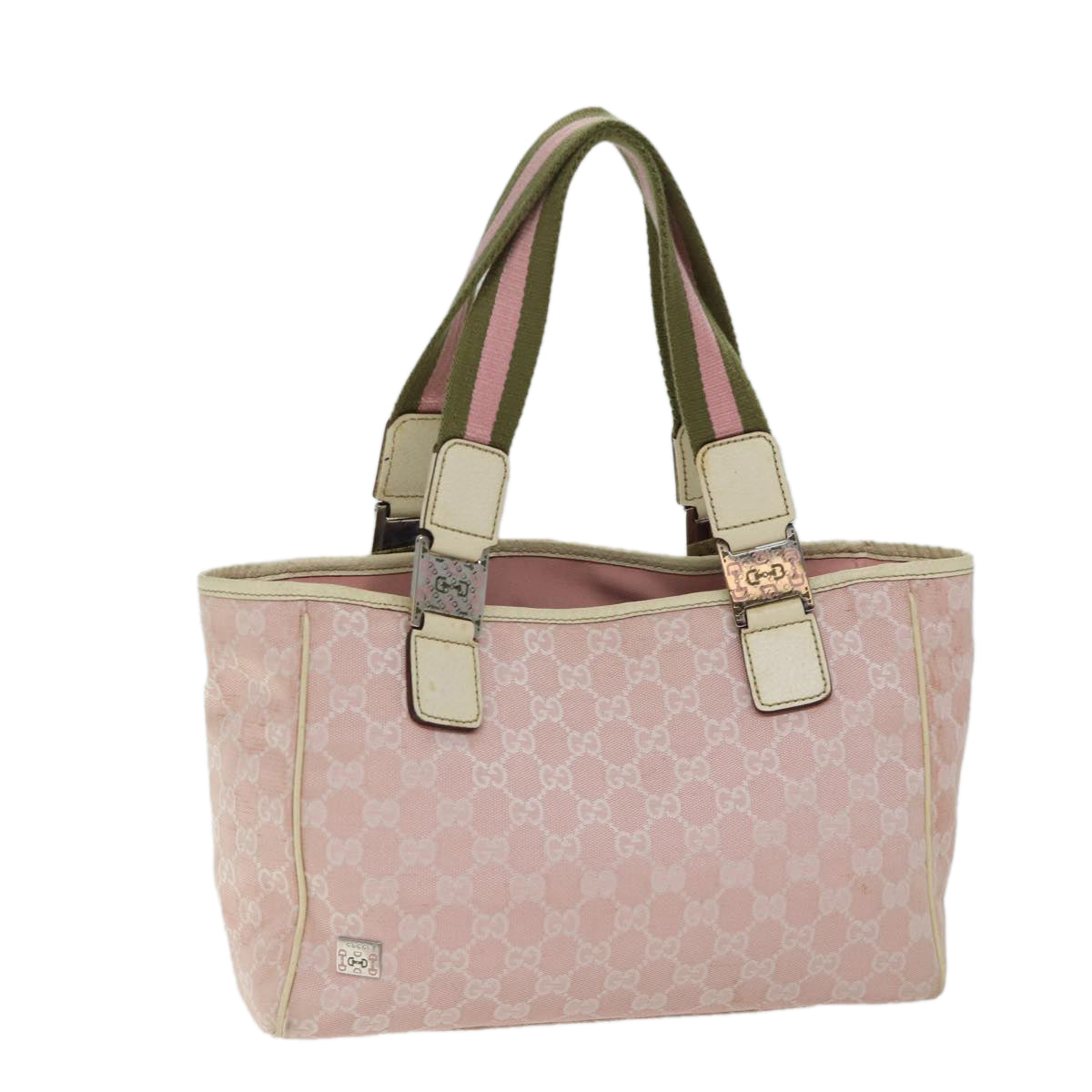 GUCCI GG Canvas Sherry Line Hand Bag Khaki Pink 145810 Auth fm3332