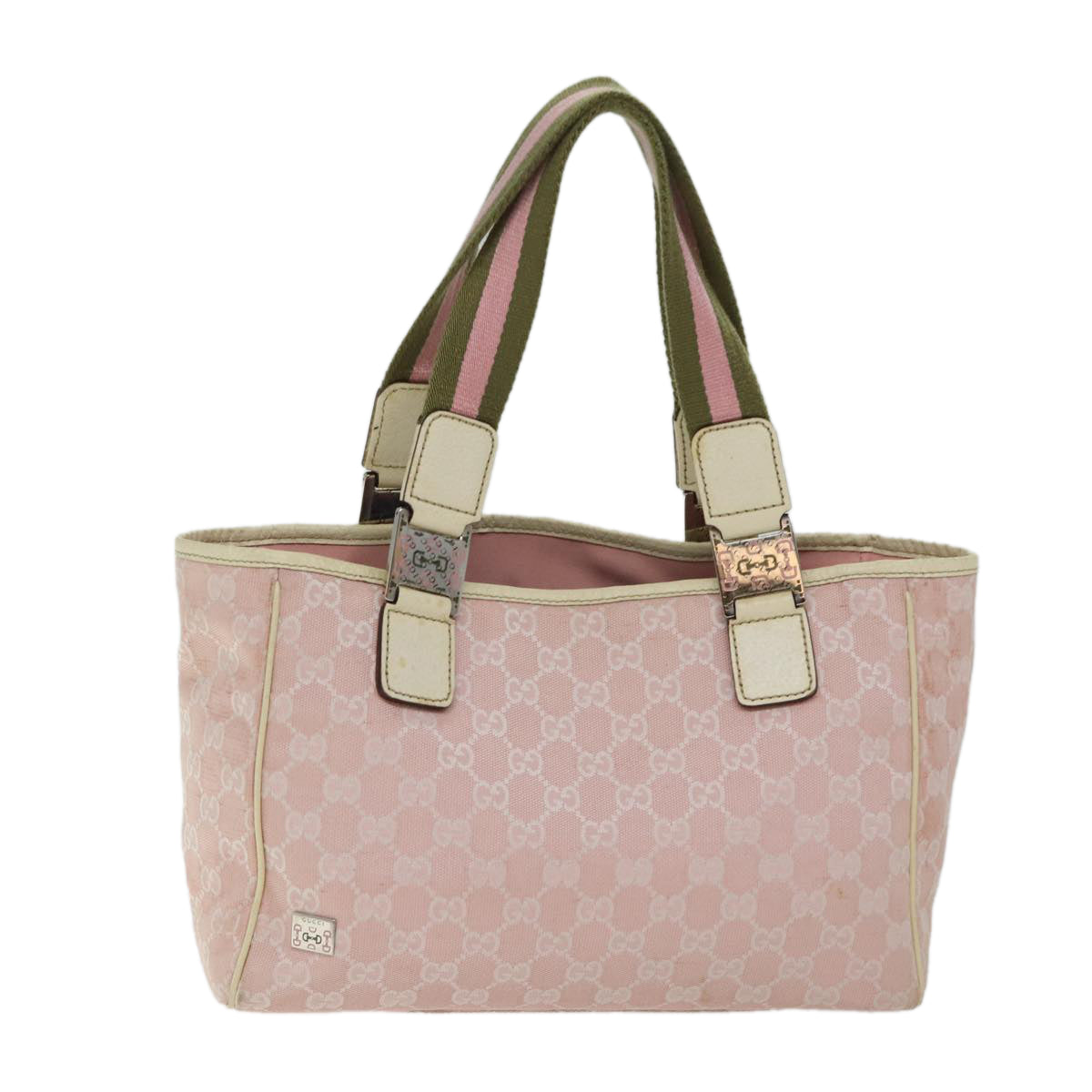 GUCCI GG Canvas Sherry Line Hand Bag Khaki Pink 145810 Auth fm3332