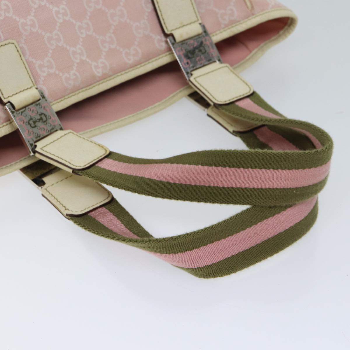 GUCCI GG Canvas Sherry Line Hand Bag Khaki Pink 145810 Auth fm3332