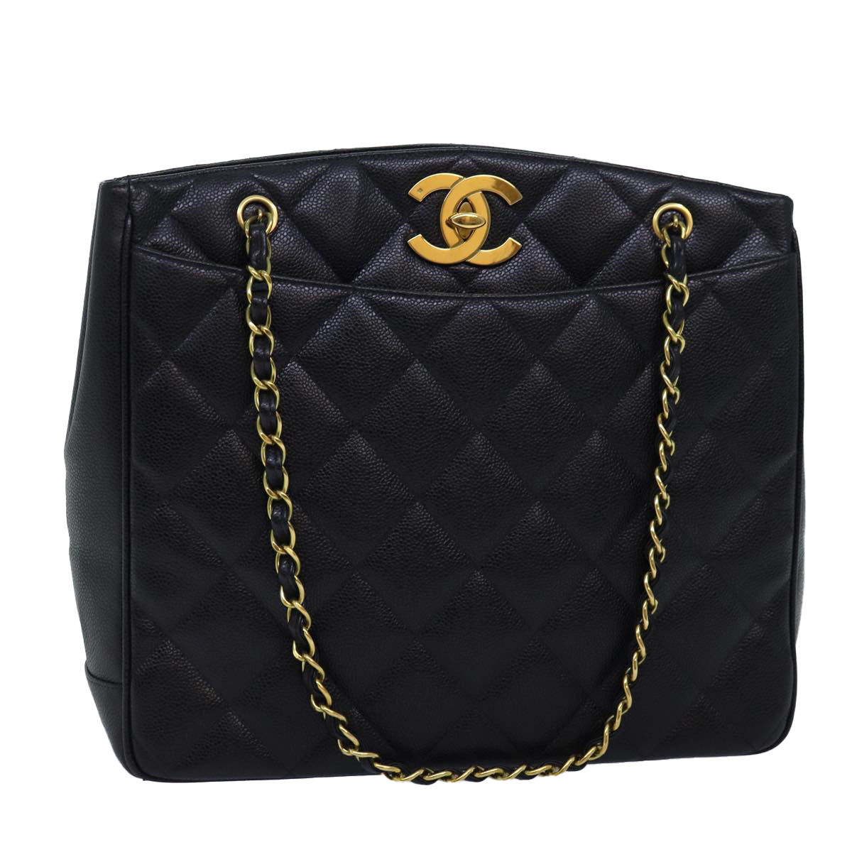 CHANEL Big Matelasse Chain Shoulder Bag Calf Skin Black CC Auth fm3373AV