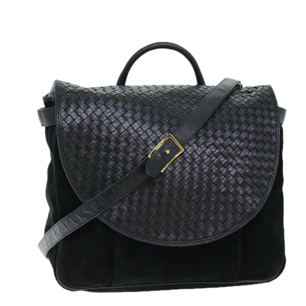 BOTTEGA VENETA INTRECCIATO Hand Bag Leather 2way Black Auth fm3377