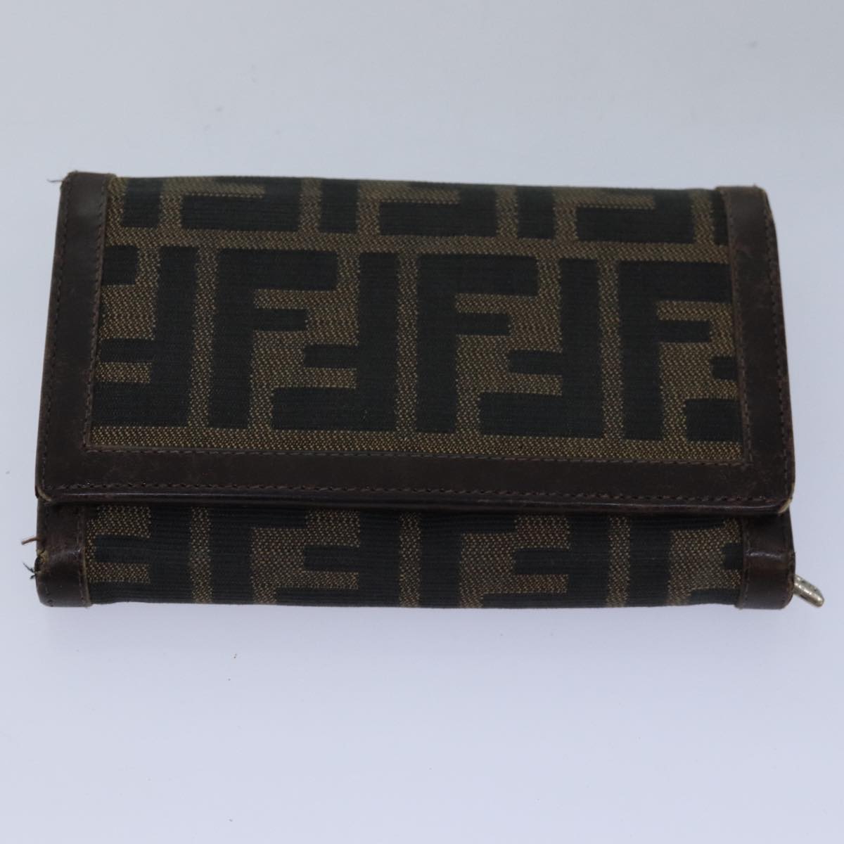 FENDI Zucca Canvas Wallet Leather 6Set Black Brown Auth fm3475