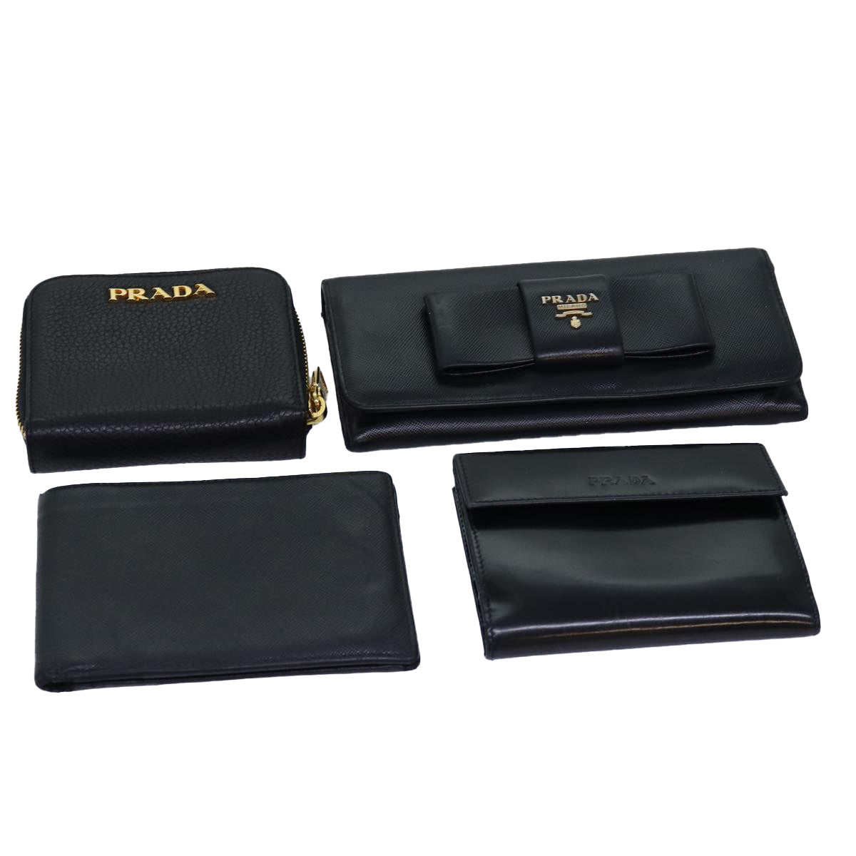 PRADA Wallet Safiano leather 4Set Black Auth fm3478