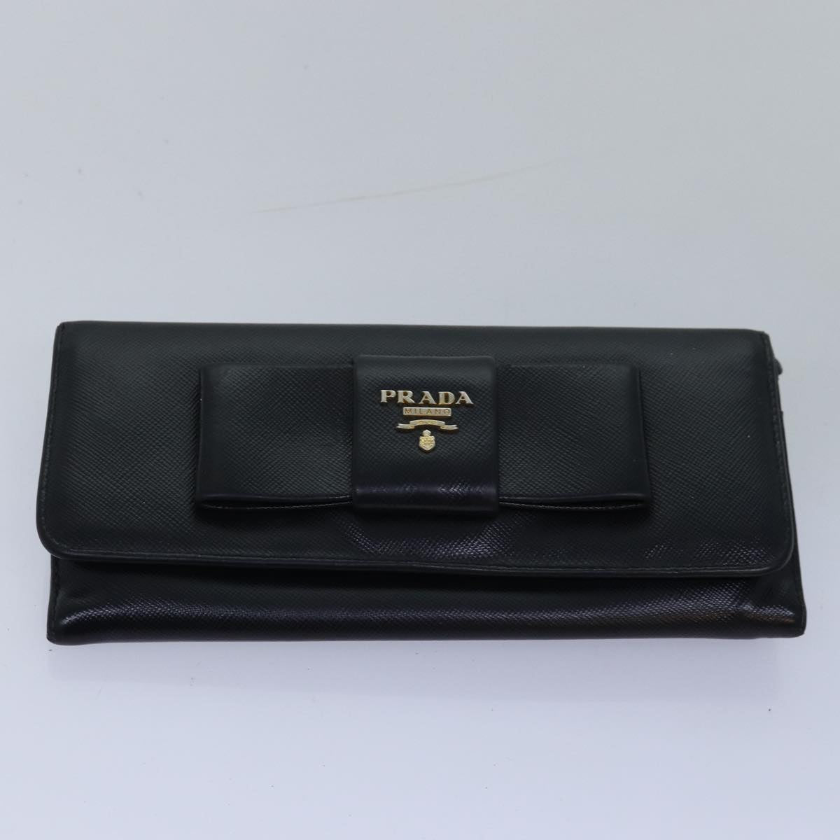 PRADA Wallet Safiano leather 4Set Black Auth fm3478