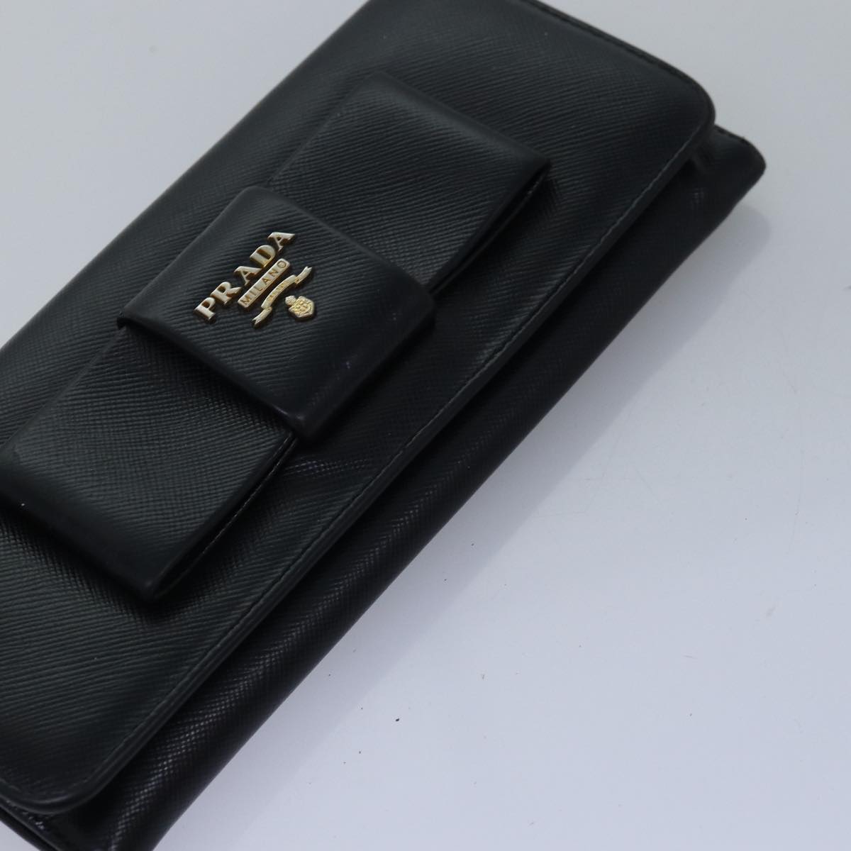 PRADA Wallet Safiano leather 4Set Black Auth fm3478