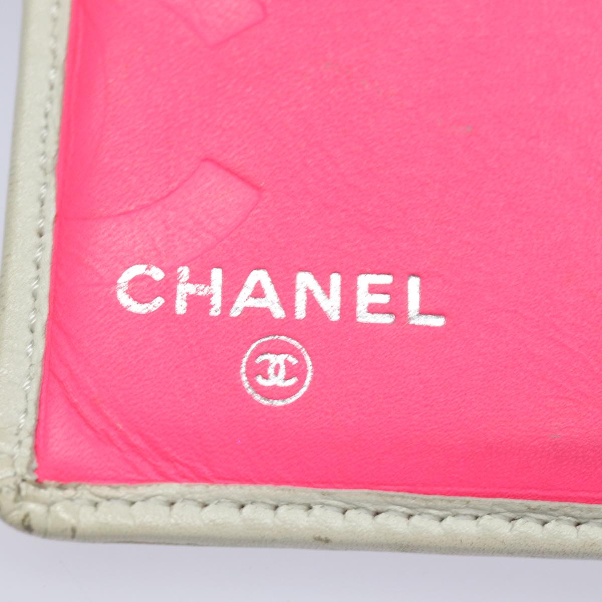 CHANEL Cambon Line Bifold Wallet Leather White CC Auth fm3608