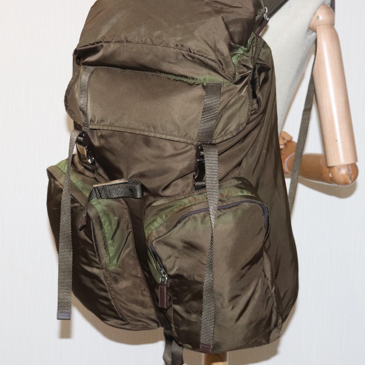 PRADA Backpack Nylon Khaki Auth fm3621