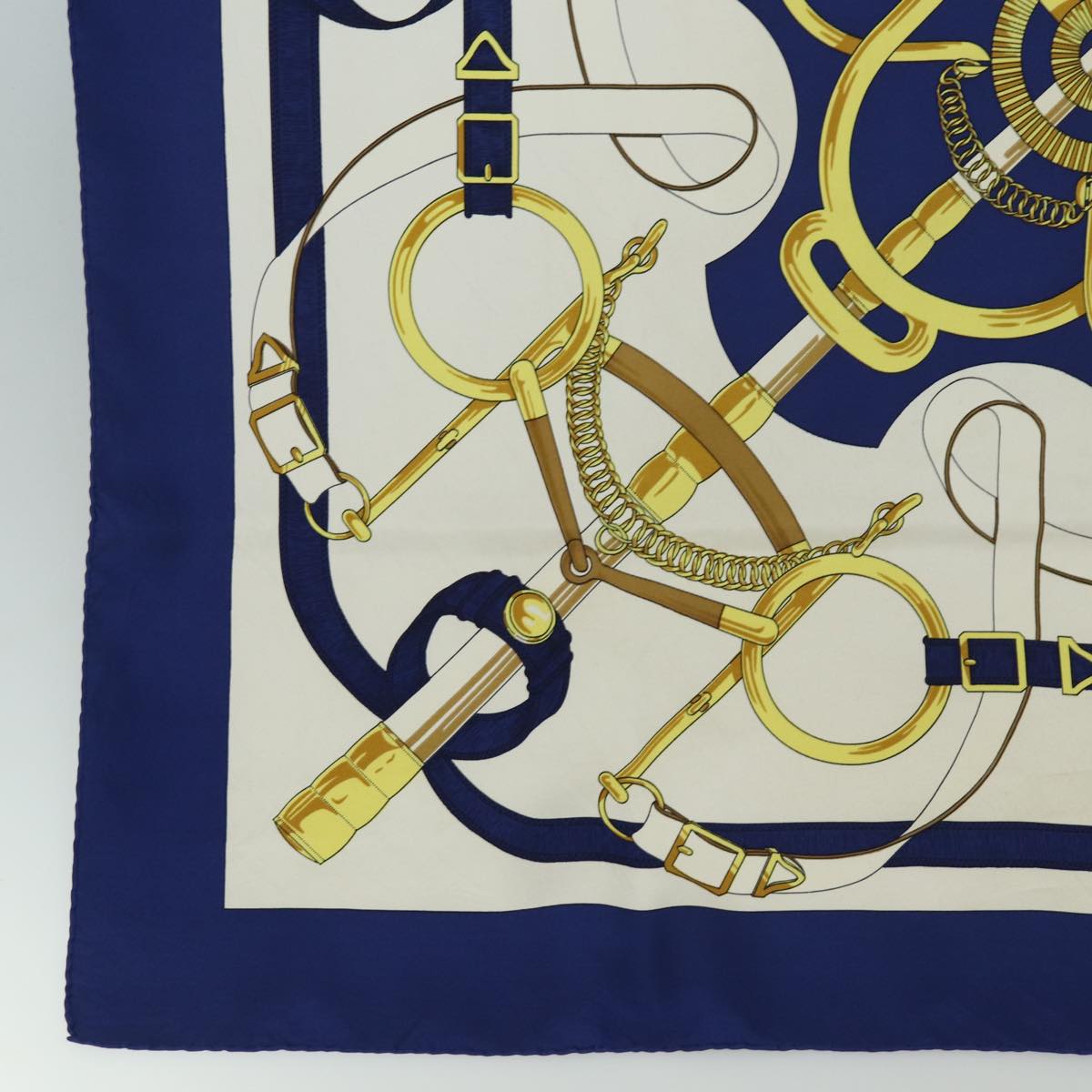 HERMES Carre 90 Scarf Eperon dor Silk Navy Auth fm3636