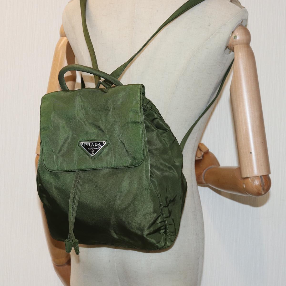 PRADA Backpack Nylon Khaki Auth fm3668