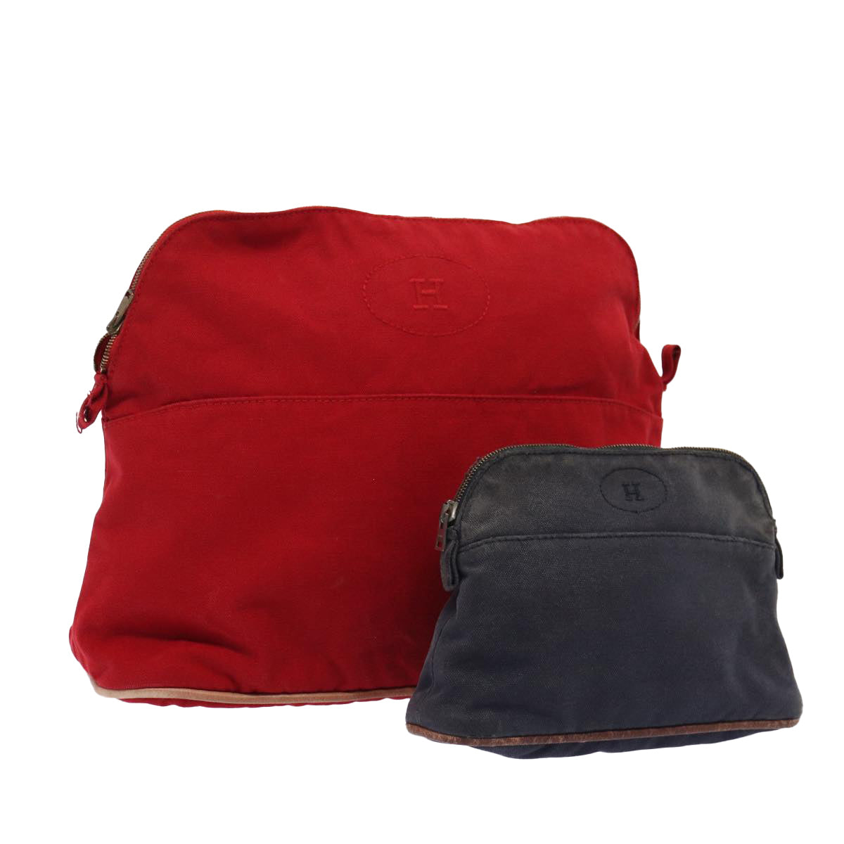 HERMES Pouch Canvas 2Set Red Navy Auth fm3710