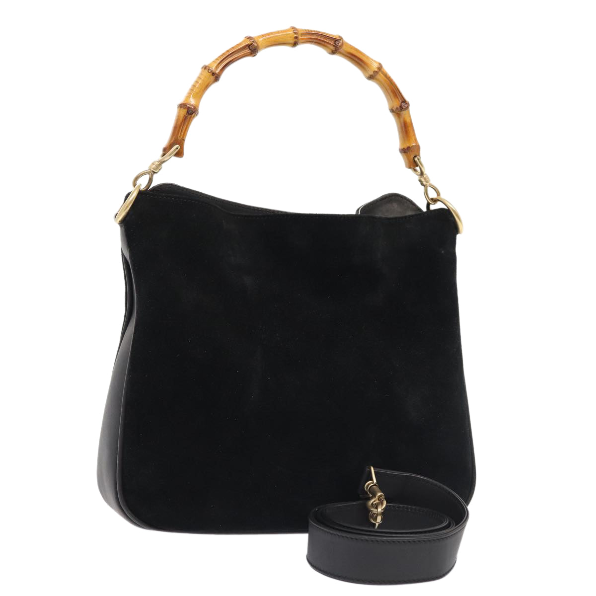 GUCCI Bamboo Hand Bag Suede 2way Black Gold 001 2058 1638 0 Auth fm3712