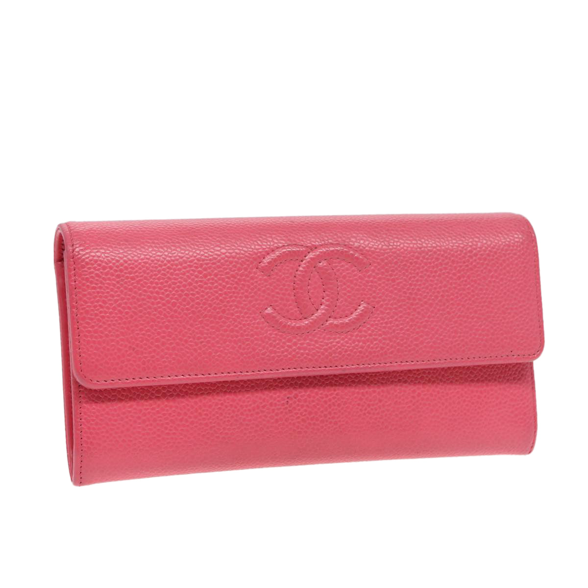 CHANEL Wallet Caviar Skin Pink Silver CC Auth fm3722