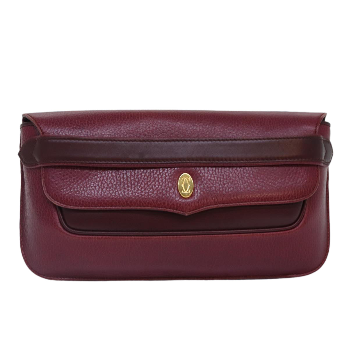 CARTIER Clutch Bag Leather Red Gold Auth fm3728