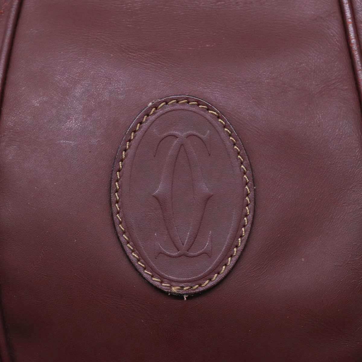 CARTIER Shoulder Bag Leather Bordeaux Gold Auth fm3730