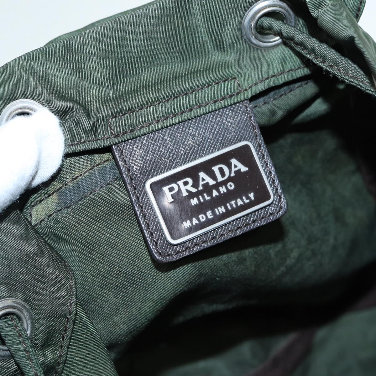 PRADA Backpack Nylon Khaki Brown Silver Auth fm3741