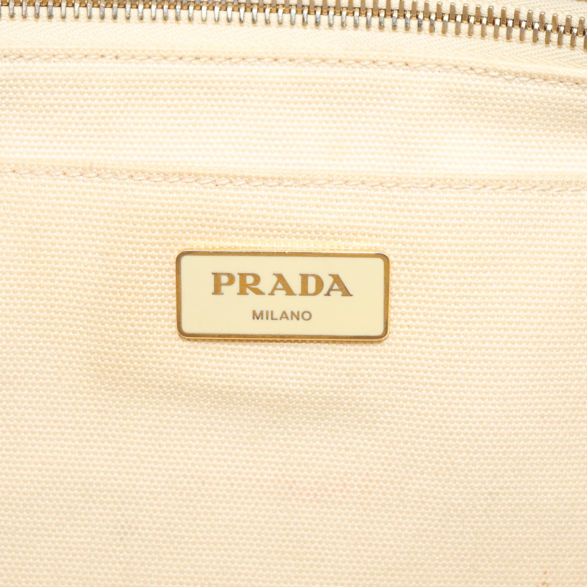 PRADA Canapa MM Hand Bag Canvas White Gold Auth fm3744