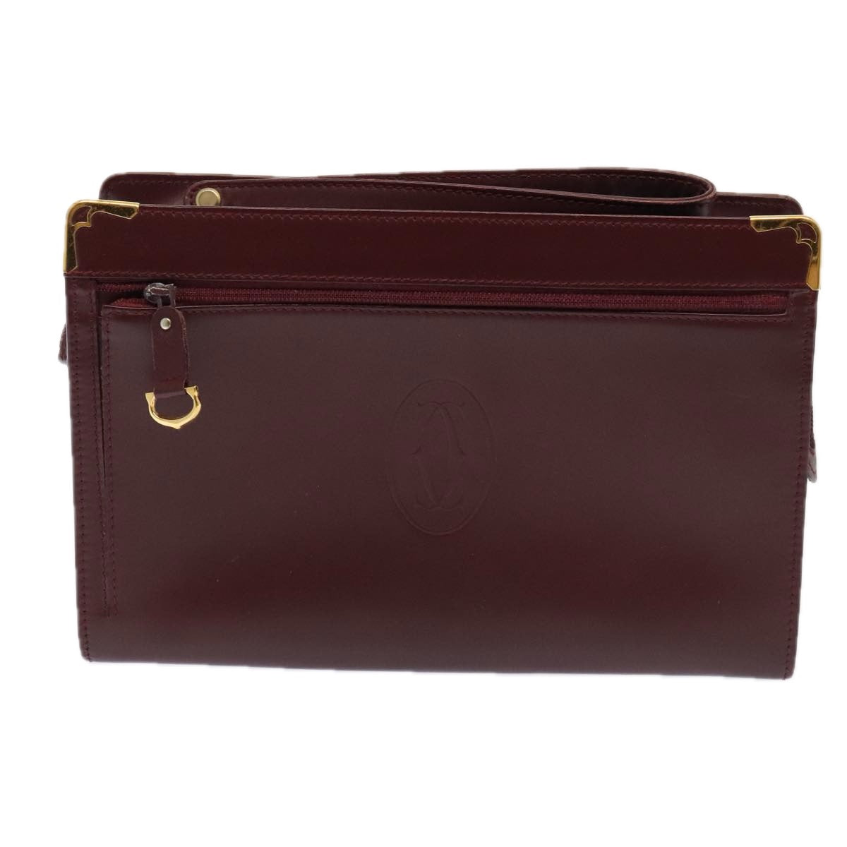 CARTIER Clutch Bag Leather 4Set Bordeaux Black gold Auth fm3750