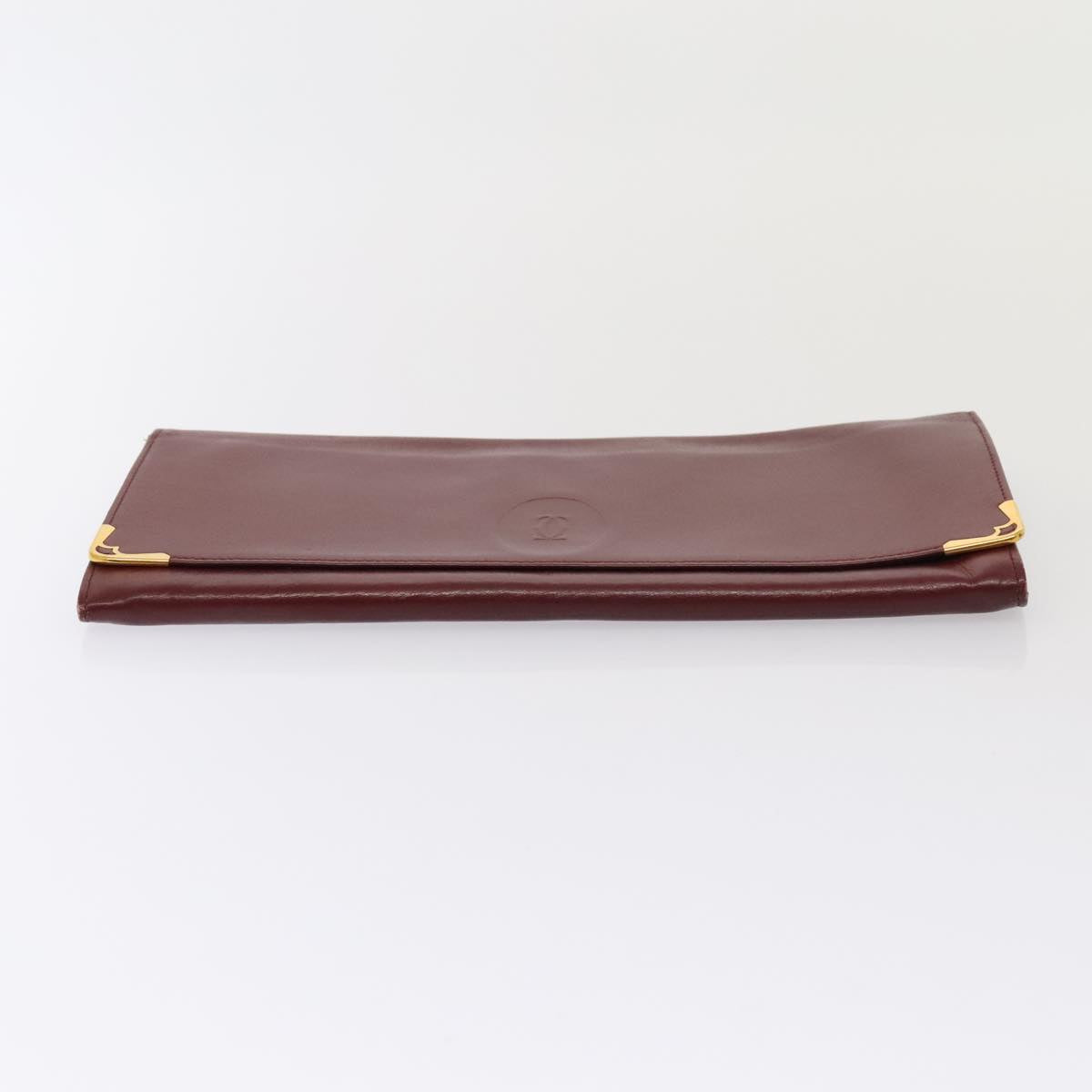 CARTIER Clutch Bag Leather 4Set Bordeaux Black gold Auth fm3750