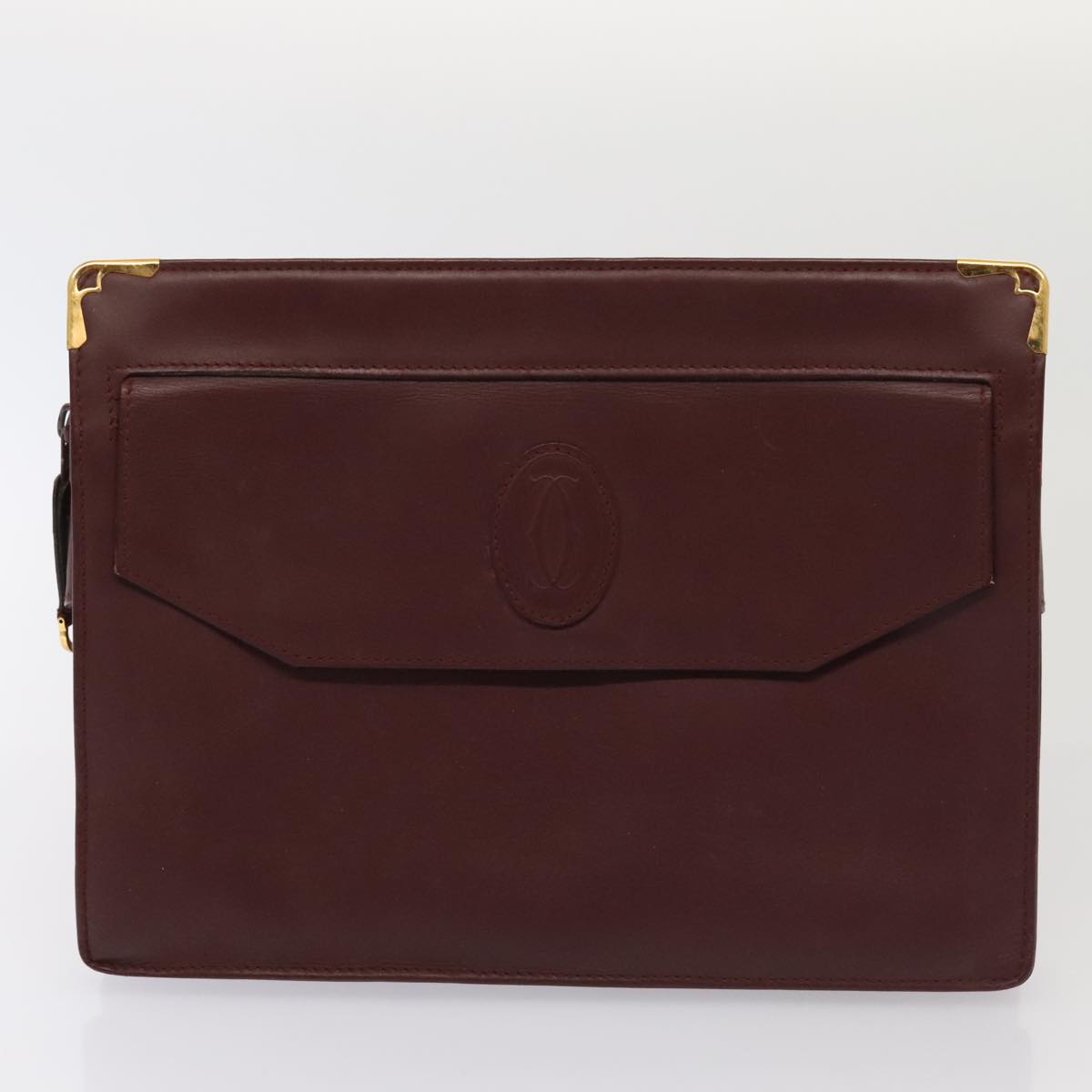 CARTIER Clutch Bag Leather 4Set Bordeaux Black gold Auth fm3750