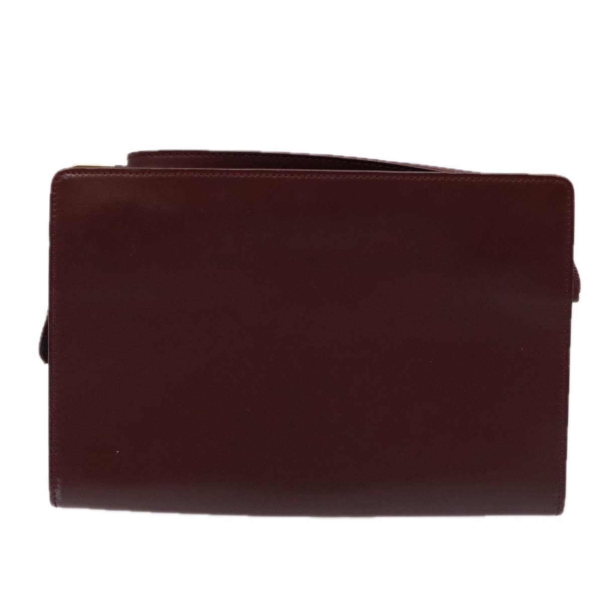 CARTIER Clutch Bag Leather 4Set Bordeaux Black gold Auth fm3750