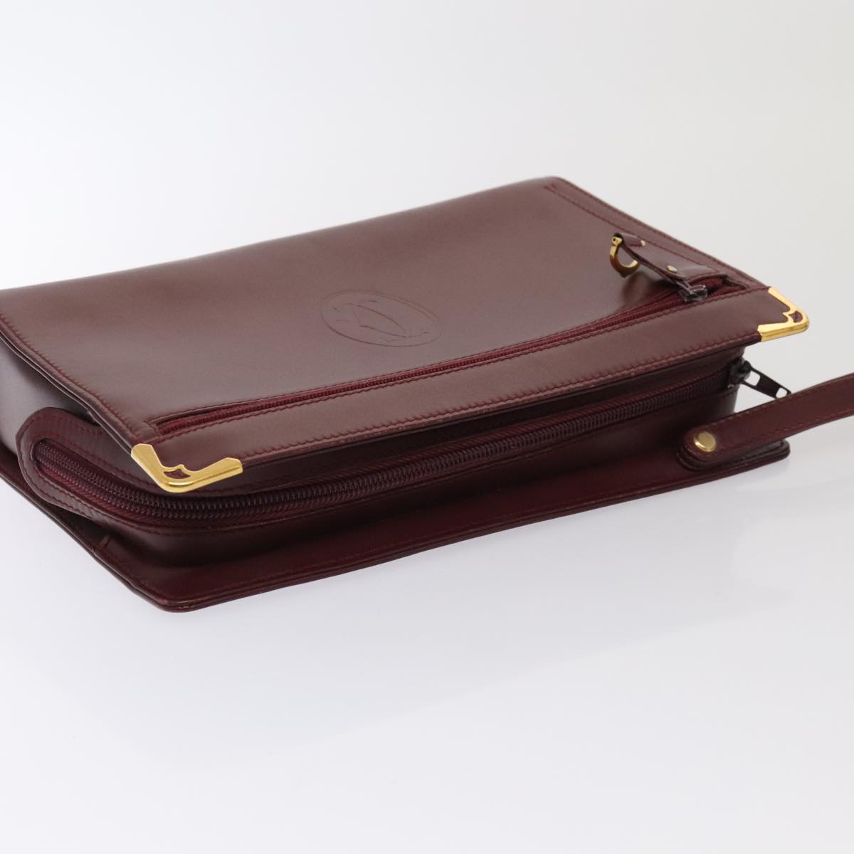 CARTIER Clutch Bag Leather 4Set Bordeaux Black gold Auth fm3750