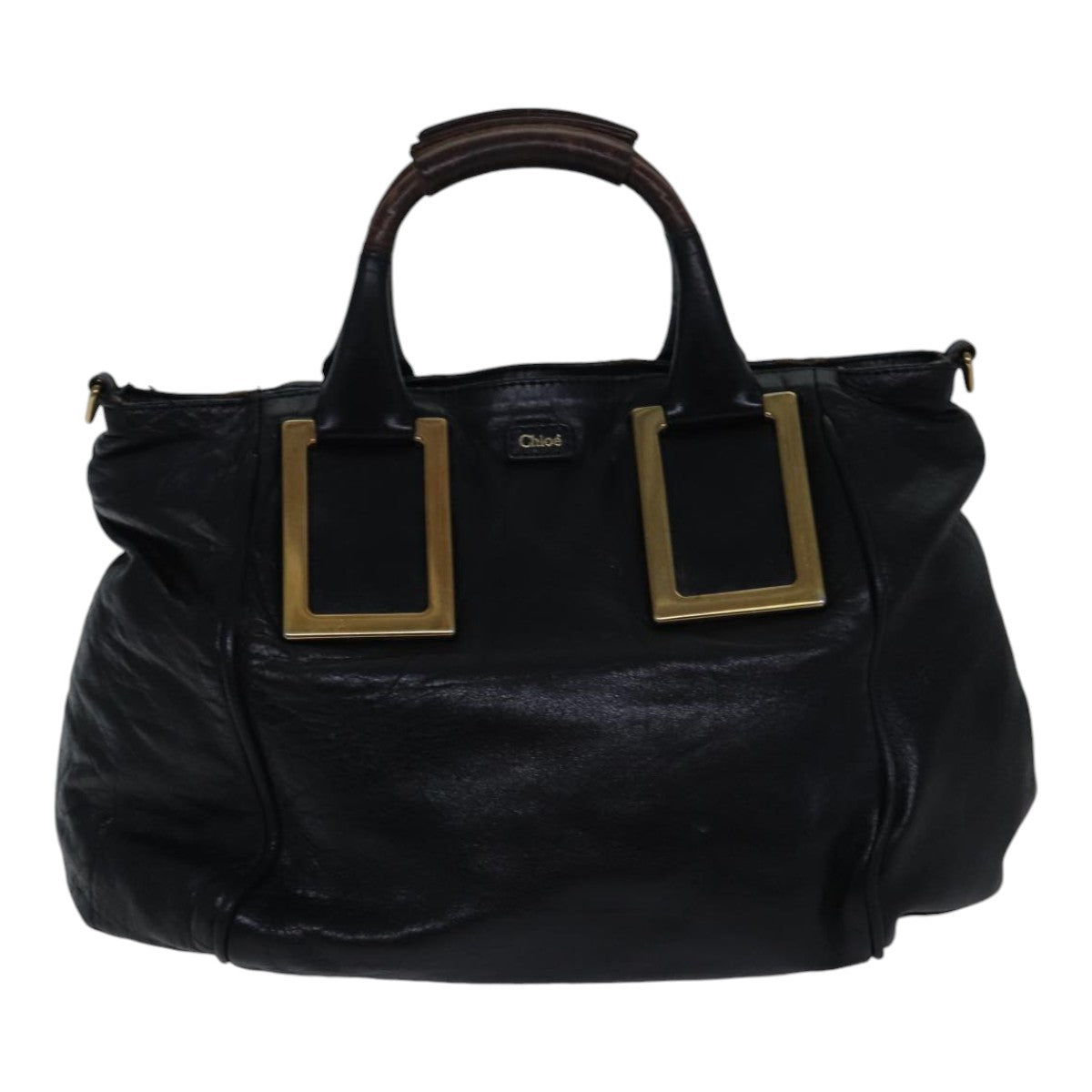 Chloe Etel Hand Bag Leather 2way Black Gold Auth fm3754